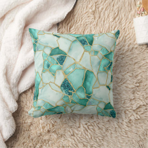 Aqua Türkis Gold Aquarell Meer Glas Mosaik Muster Kissen