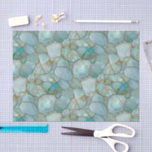Aqua Türkis Gold Aquarell-Mosaik-Meeresglas Seidenpapier