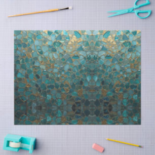 Aqua Türkis Gold Mosaik Wasserfarbe Meer Glas Must Seidenpapier