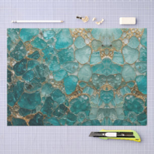 Aqua Türkis Gold Mosaik Wasserfarbe Meer Glas Must Seidenpapier