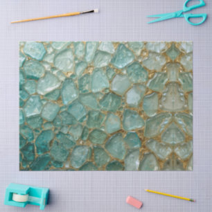 Aqua Türkis Gold Mosaik Wasserfarbe Meer Glas Must Seidenpapier