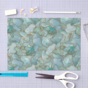 Aqua Türkis Gold Wasserfarbe Marmoriertes Meer Gla Seidenpapier