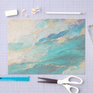 Aqua Türkis Gold Wasserfarben-Textur für Decoupage Seidenpapier