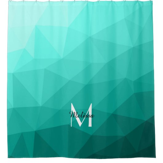 Aqua Türkis Gradient Geometric Mesh Monogram Duschvorhang (Vorderseite)