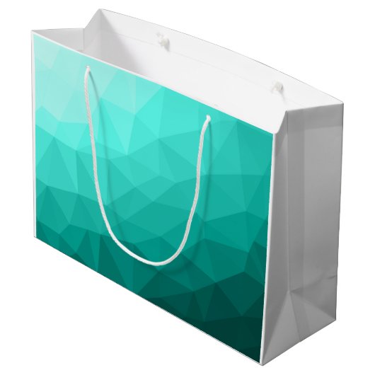 Aqua Türkis Gradient Geometric Mesh Monogram Große Geschenktüte (Rückseite Schrägansicht)