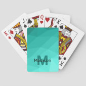 Aqua Türkis Gradient Geometric Mesh Monogram Spielkarten (Rückseite)