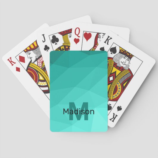 Aqua Türkis Gradient Geometric Mesh Monogram Spielkarten (Rückseite)