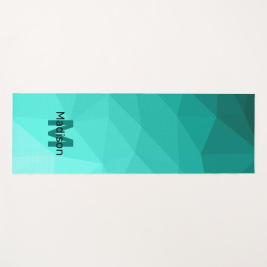 Aqua Türkis Gradient Geometric Mesh Monogram Yogamatte (Vorderseite (Horizontal))