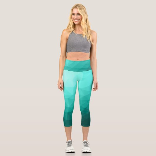 Aqua Türkis Gradient Geometric Mesh Pattern Capri Leggings (Vorderseite)