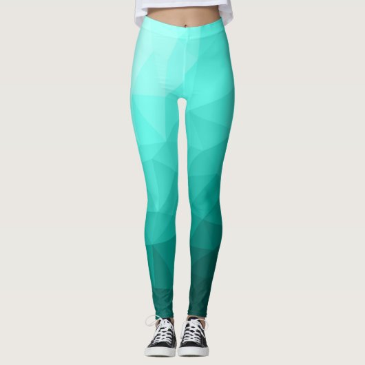 Aqua Türkis Gradient Geometric Mesh Pattern Leggings (Vorderseite)
