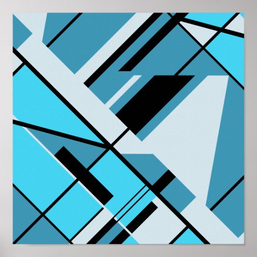 Aqua Türkis Grau mit schwarzem Diagonaldesign Poster (Vorne)