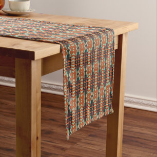 Aqua Türkis Grün Orange Taupe Beige Stammeskunst Kurzer Tischläufer