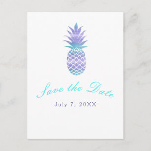Aqua Türkis Lila Ananas Tropisch Save the Date Ankündigungspostkarte
