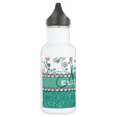 Aqua-Türkis-Monogramm-Blumen-Glitzer-Muster Edelstahlflasche (Links)