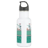 Aqua-Türkis-Monogramm-Blumen-Glitzer-Muster Edelstahlflasche (Rückseite)