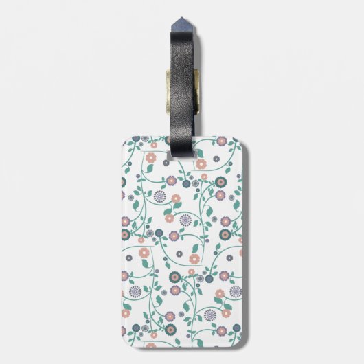 Aqua-Türkis-Monogramm-Blumen-Glitzer-Muster Gepäckanhänger (Rückseite vertikal)
