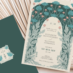 Aqua Türkis Rosa Art Nouveau-Deco Fusion Vintage Einladung