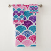 Aqua türkis rosa lila Meerjungwaagen Badhandtuch Set (Insitu)
