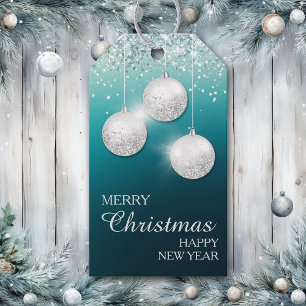Aqua Türkis Silber Glitter Weihnachtsbirnen Geschenkanhänger