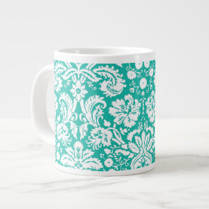 Aqua Türkis Teal Damastmuster Jumbo-Tasse