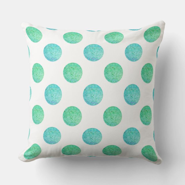 Aqua Türkis Textured Watercolor Polka Dots Kissen (Vorderseite)