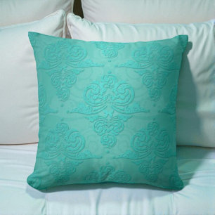 Aqua Türkis Vintage Grunge Damast Muster Kissen