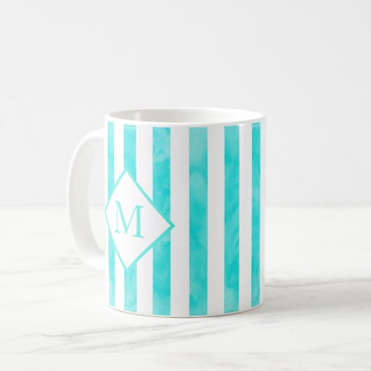 Aqua Türkis Wasserfarbe Streifen Kaffeetasse (Vorderseite Links)