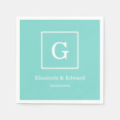 Aqua-Türkis-weißes gerahmtes Anfangsmonogramm Serviette (Vorderseite)