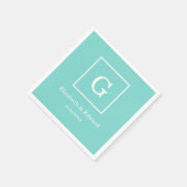 Aqua-Türkis-weißes gerahmtes Anfangsmonogramm Serviette (Ecke)
