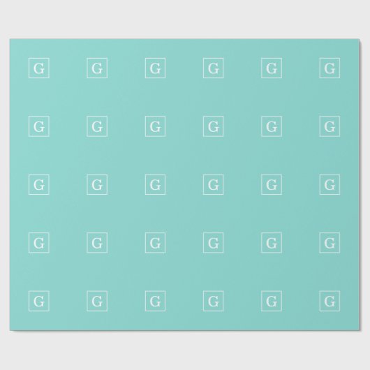 Aqua Türkis White Gerahmt Initial Monogram Geschenkpapier (Flach)