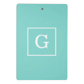 Aqua Türkis White Gerahmt Initial Monogram Mini Klemmbrett (Rückseite)