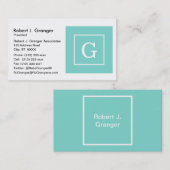 Aqua Türkis White Gerahmt Initial Monogram Visitenkarte (Vorne/Hinten)
