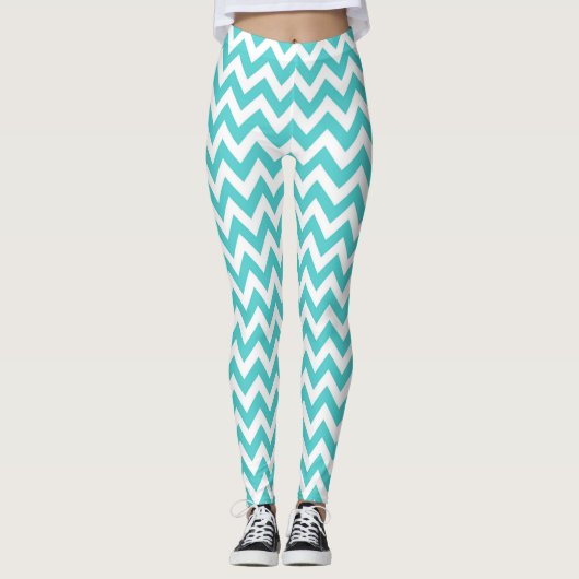 Aqua Türkis Zickzack Muster Frauen Leggings (Vorderseite)