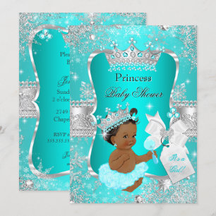 Aqua Türkisblaue Prinzessin Baby Shower Ethnisch Einladung