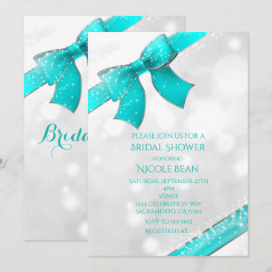 Aqua Türkisblaue Schleife & Glitzernde Chic-Einlad Einladung