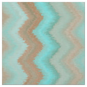 Aqua Türkise Blue Brown Ikat Zigzag Muster Stoff (Nahaufnahme)