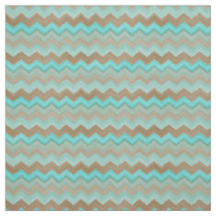 Aqua Türkise Blue Brown Ikat Zigzag Muster Stoff
