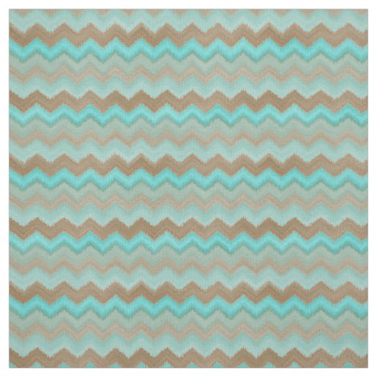 Aqua Türkise Blue Brown Ikat Zigzag Muster Stoff (Muster)