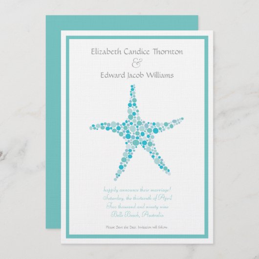 Aqua Türkise Starfish Ankündigung (Vorne/Hinten)