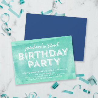 Aqua Türkisfarbene Tinte jedes Alter Geburtstag Einladung
