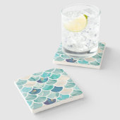 Aqua-Türkismarmormeerjungfrau-Fischskalen Steinuntersetzer (Seitenansicht)