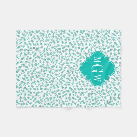 Aqua/Turq Weißsteine Aquamarin Quatrefolie 3 Monog Fleecedecke (Vorderseite (Horizontal))
