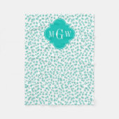 Aqua/Turq Weißsteine Aquamarin Quatrefolie 3 Monog Fleecedecke (Vorderseite)