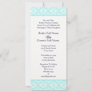 Aqua Turquiose Navy Blue Damask Einladung