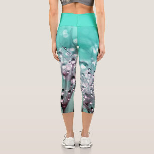 Aqua Turquoise Abstrakt Dandelion Yoga Capri