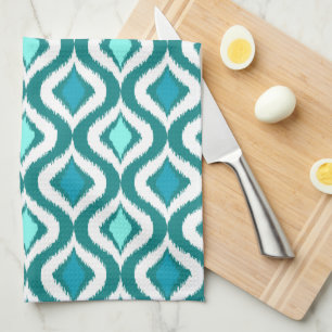 Aqua Turquoise Aquamarin Blue Green Ikat Art Patte Geschirrtuch
