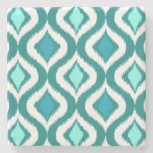 Aqua Turquoise Aquamarin Blue Green Ikat Art Patte Steinuntersetzer (Vorderseite)