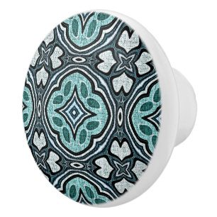 Aqua Turquoise Aquamarin Gray Blue Ethnic Stamm Ar Keramikknauf