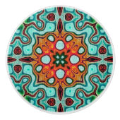 Aqua Turquoise Aquamarin Orange Brown Ethnic Stamm Keramikknauf (Vorderseite)