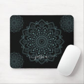 Aqua Turquoise & Black Mandala w Calligraphy Name Mousepad (Mit Mouse)